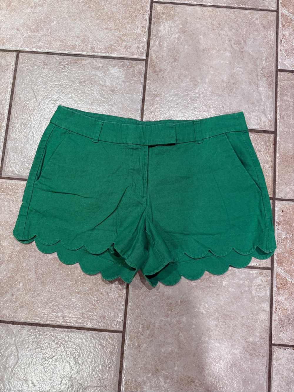 J. Crew Emerald Green Scallop Hem High-Waist Shorts